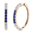 Lab Blue Sapphire & Diamond Hoop Earrings 14K Rose Gold (1.52ct)