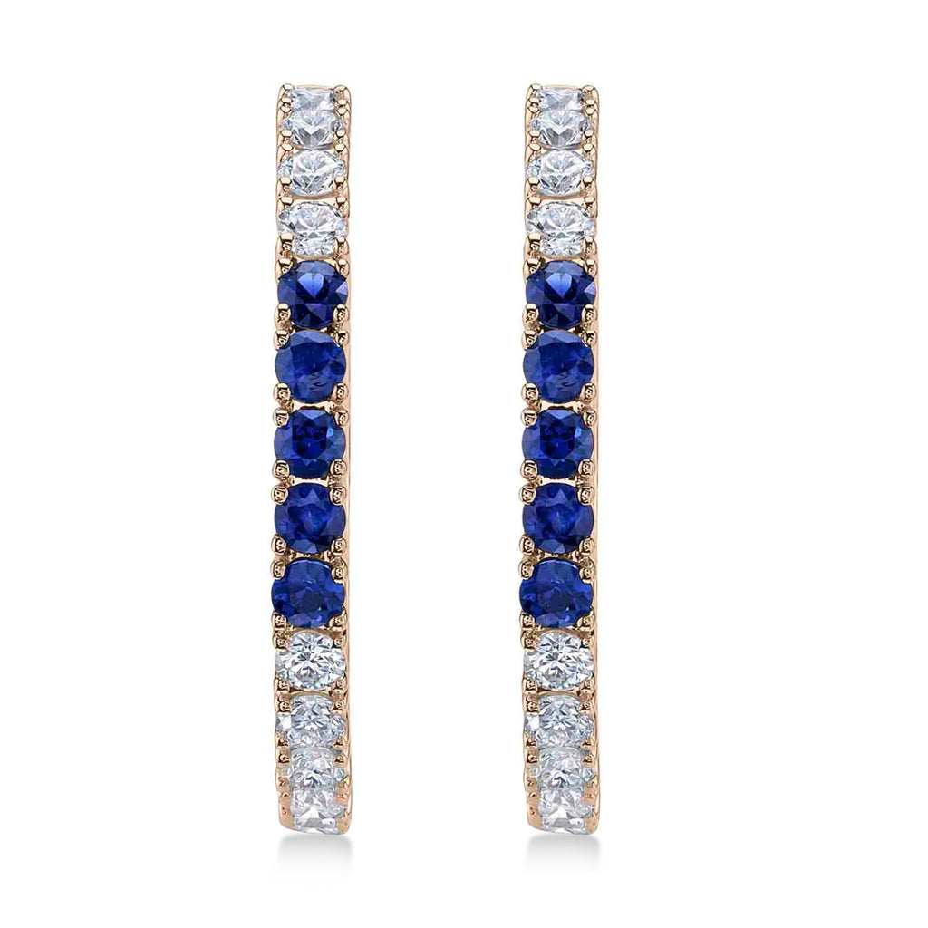 Lab Blue Sapphire & Diamond Hoop Earrings 14K Rose Gold (1.52ct)