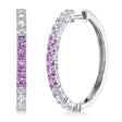 Lab Pink Sapphire & Diamond Hoop Earrings 14K White Gold (1.54ct)