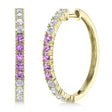 Lab Pink Sapphire & Diamond Hoop Earrings 14K Yellow Gold (1.54ct)