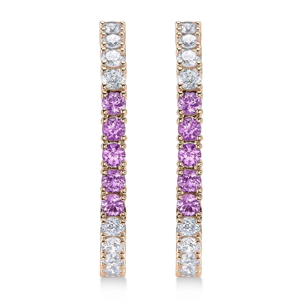 Lab Pink Sapphire & Diamond Hoop Earrings 14K Rose Gold (1.54ct)
