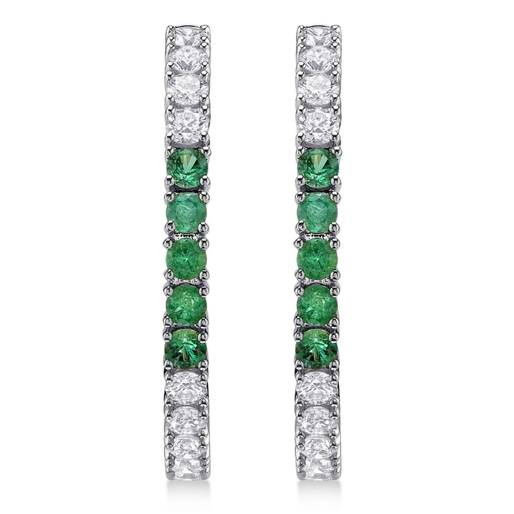 Emerald & Diamond Hoop Earrings 14K White Gold (1.41ct)