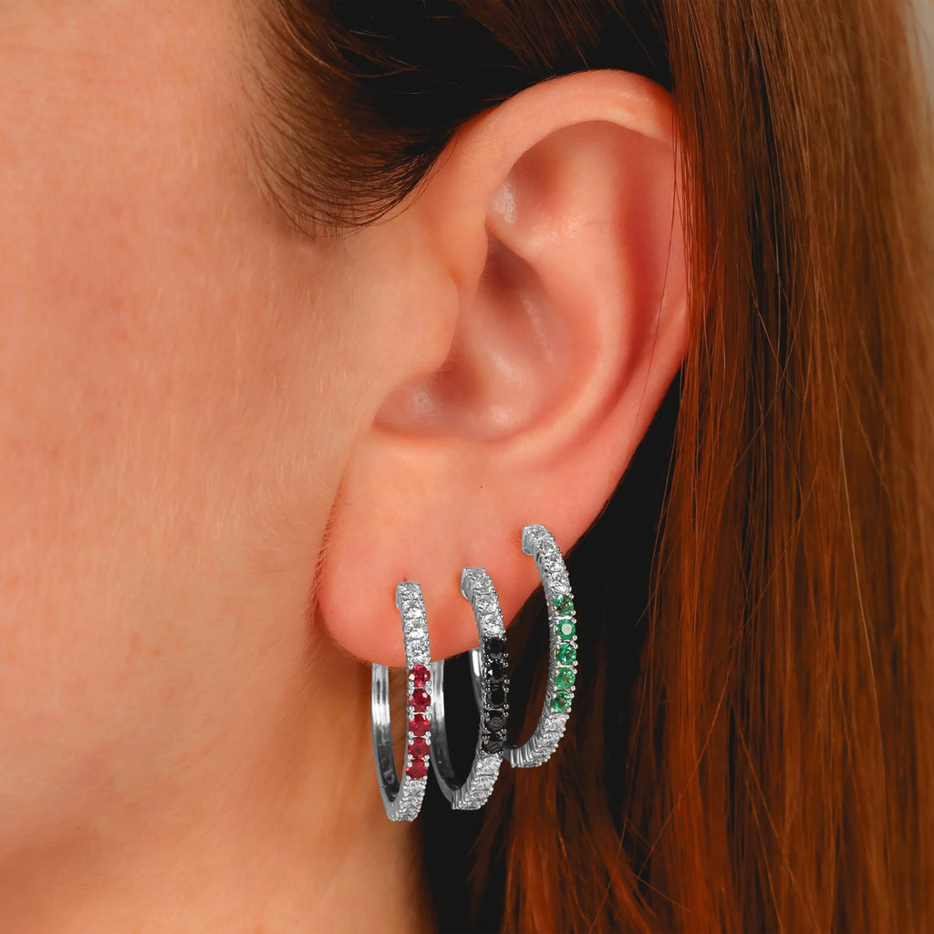 Lab Emerald & Diamond Hoop Earrings 14K White Gold (1.41ct)