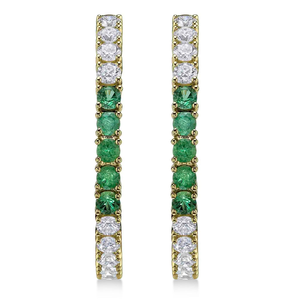 Emerald & Diamond Hoop Earrings 14K Yellow Gold (1.41ct)