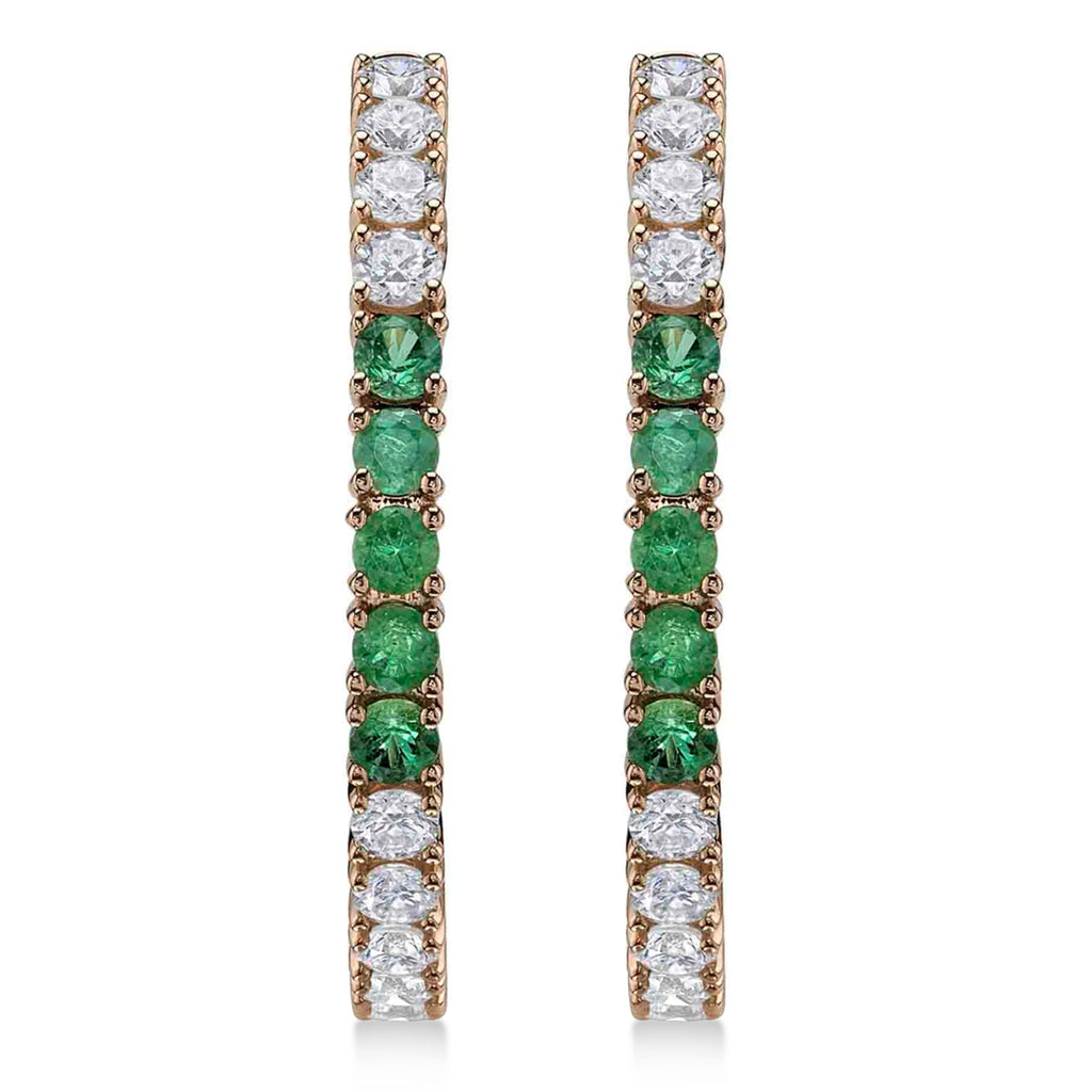 Lab Emerald & Diamond Hoop Earrings 14K Rose Gold (1.41ct)