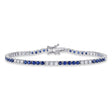 Lab Blue Sapphire & Diamond Tennis Bracelet 14K White Gold (3.72ct)