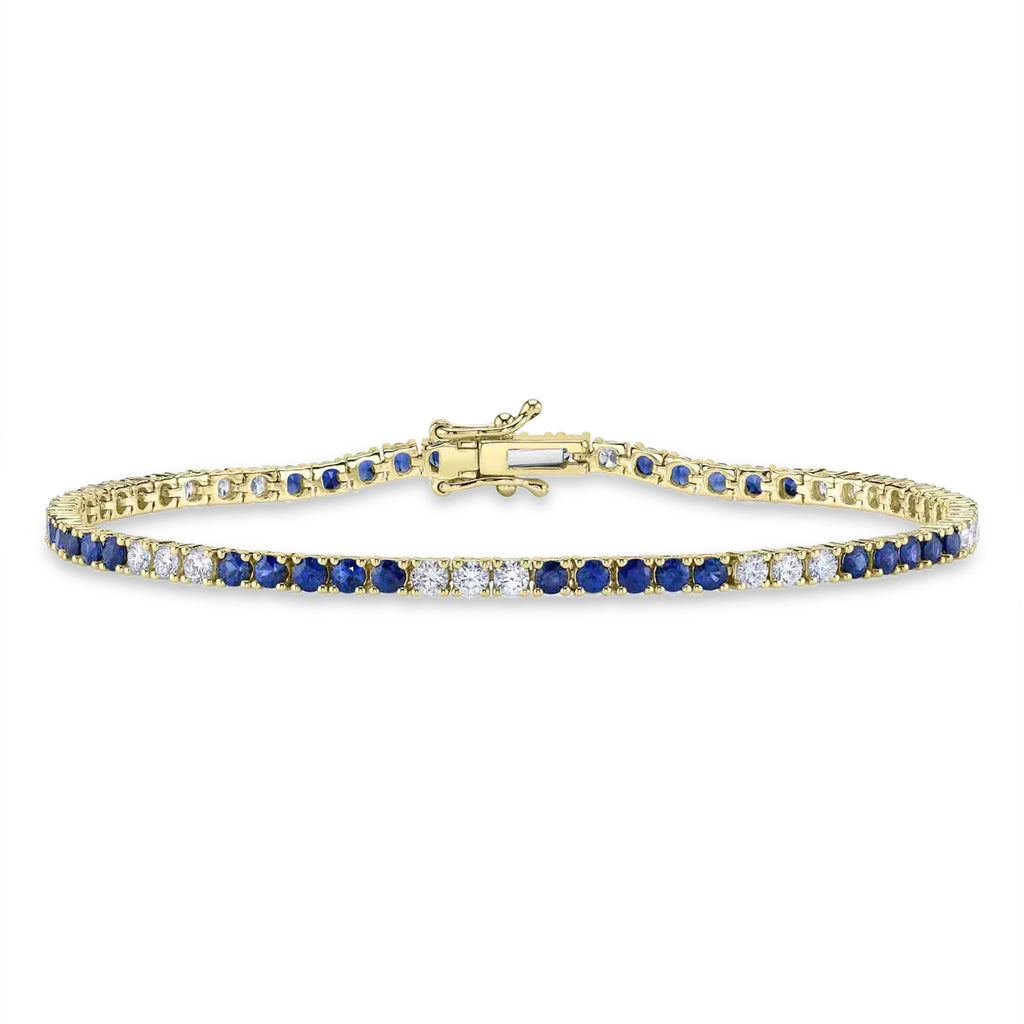 Lab Blue Sapphire & Diamond Tennis Bracelet 14K Yellow Gold (3.72ct)