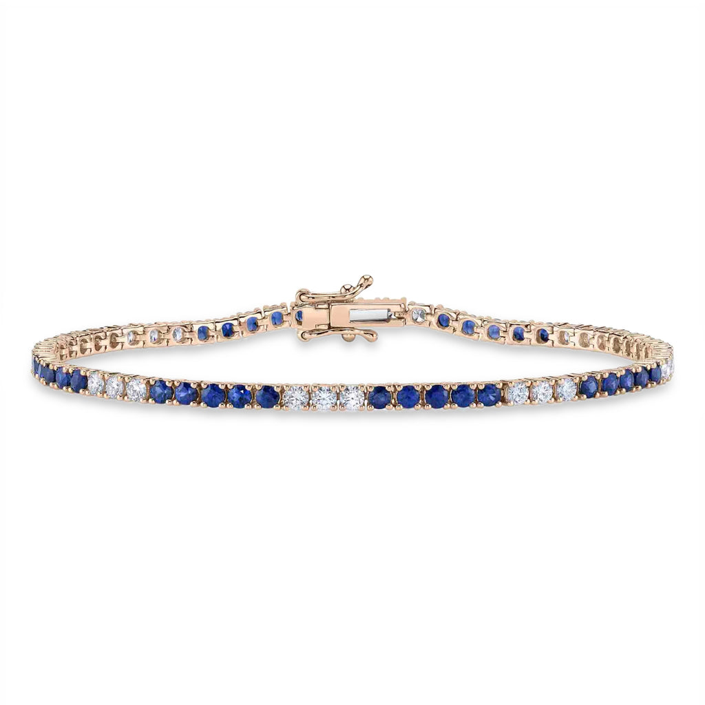 Lab Blue Sapphire & Diamond Tennis Bracelet 14K Rose Gold (3.72ct)