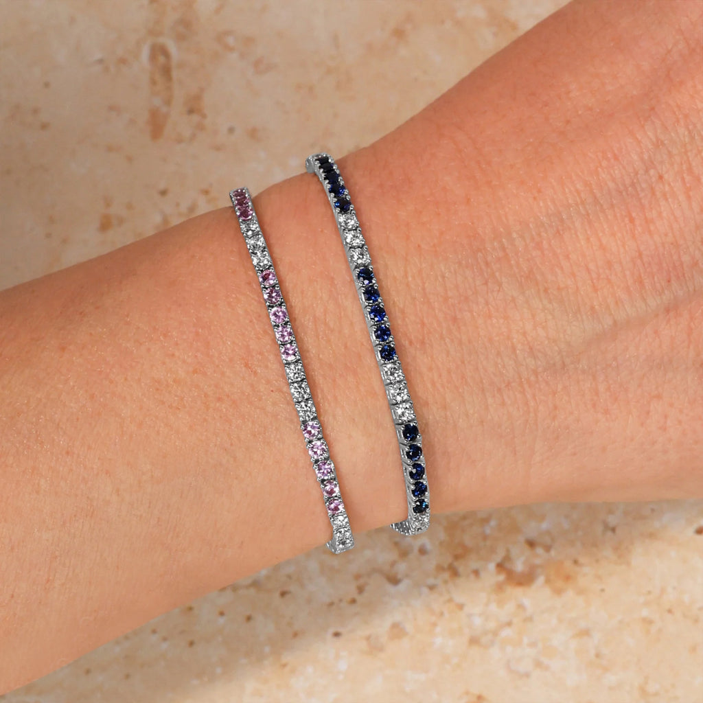 Lab Pink Sapphire & Diamond Tennis Bracelet 14K White Gold (3.51ct)