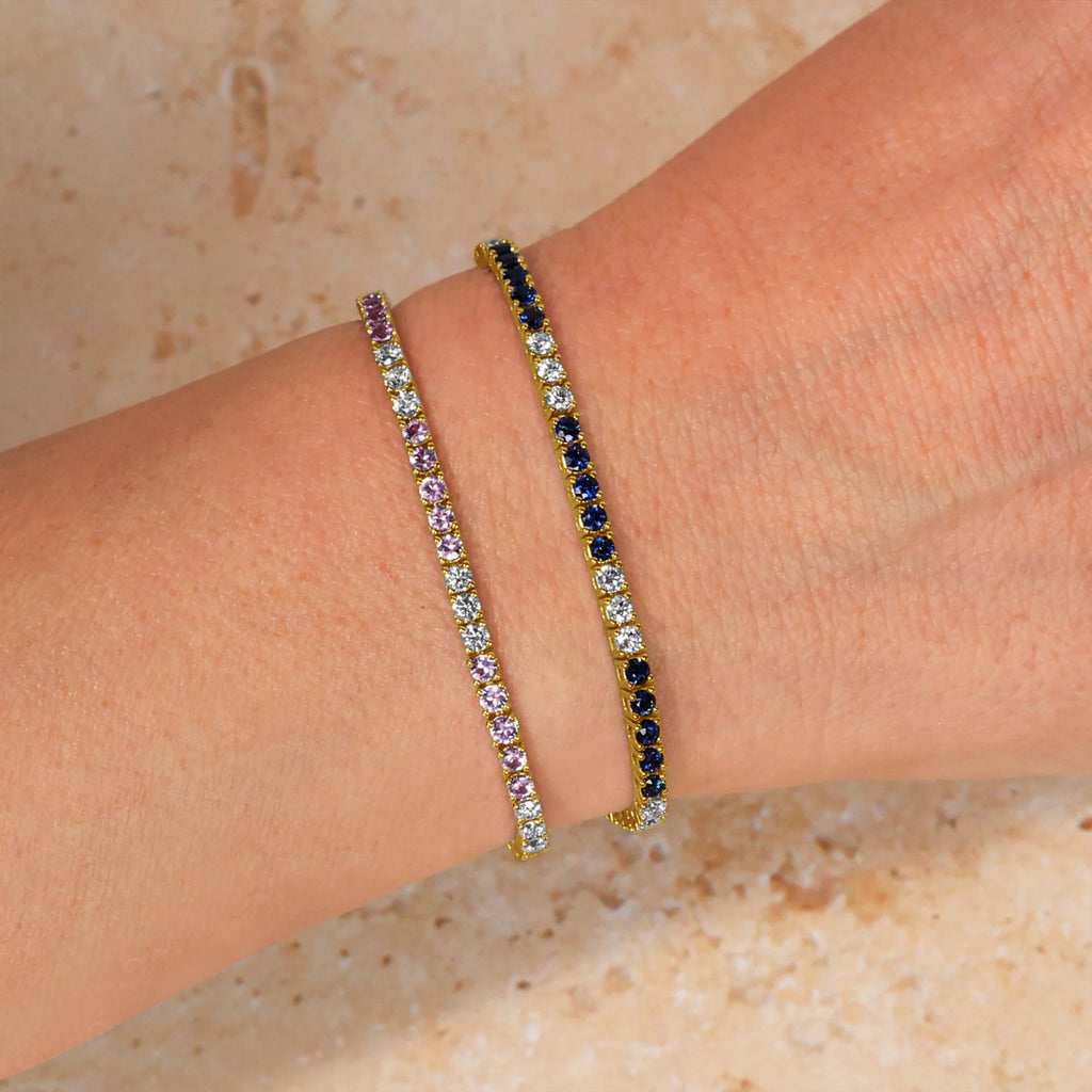 Lab Pink Sapphire & Diamond Tennis Bracelet 14K Yellow Gold (3.51ct)
