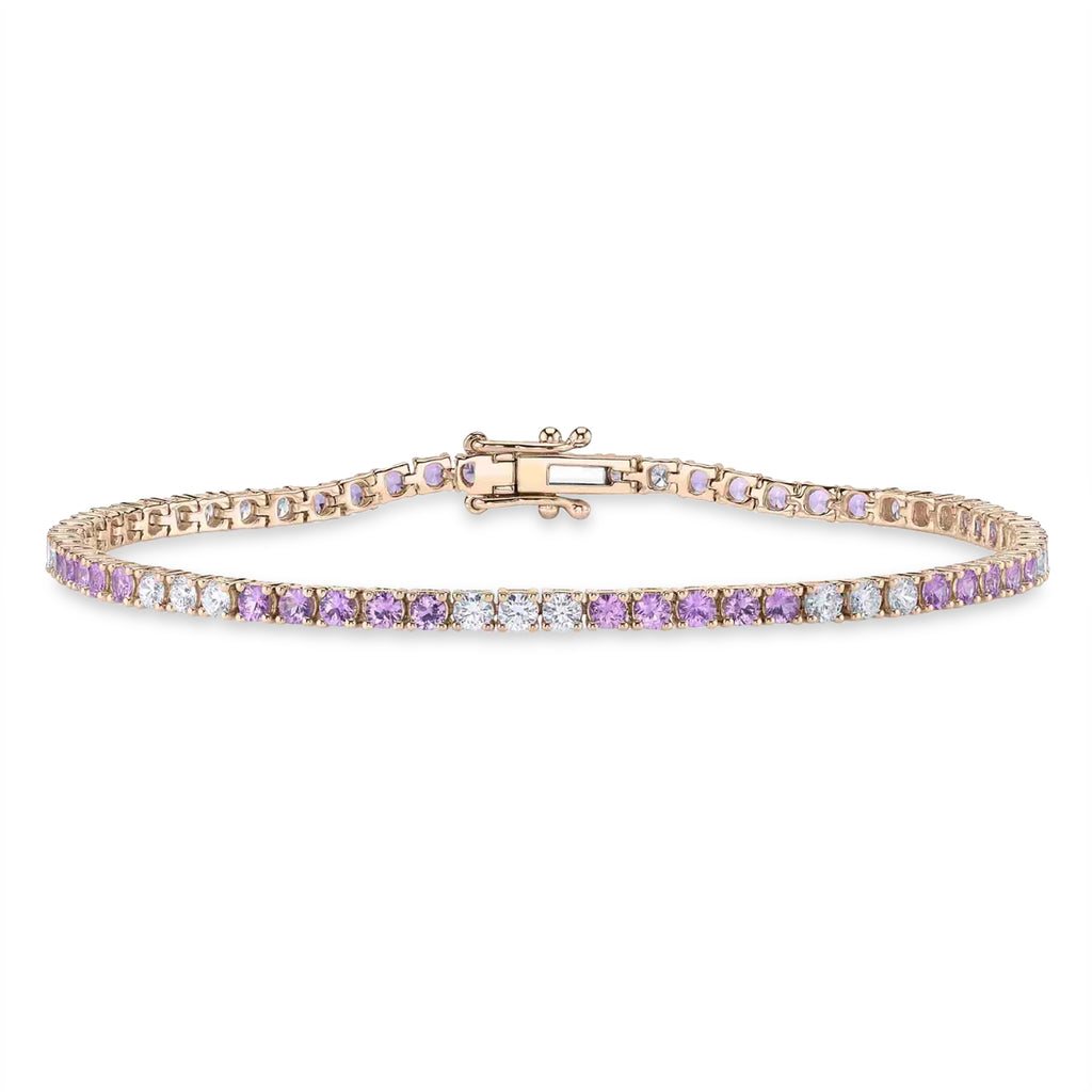 Pink Sapphire & Diamond Tennis Bracelet 14K Rose Gold (3.51ct)