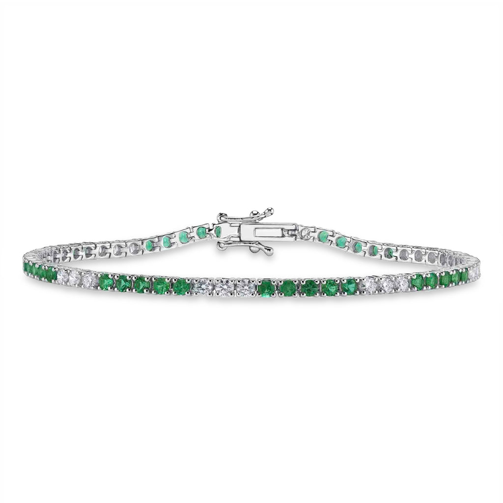 Lab Grown Emerald & Diamond Tennis Bracelet 14K White Gold (3.24ct)