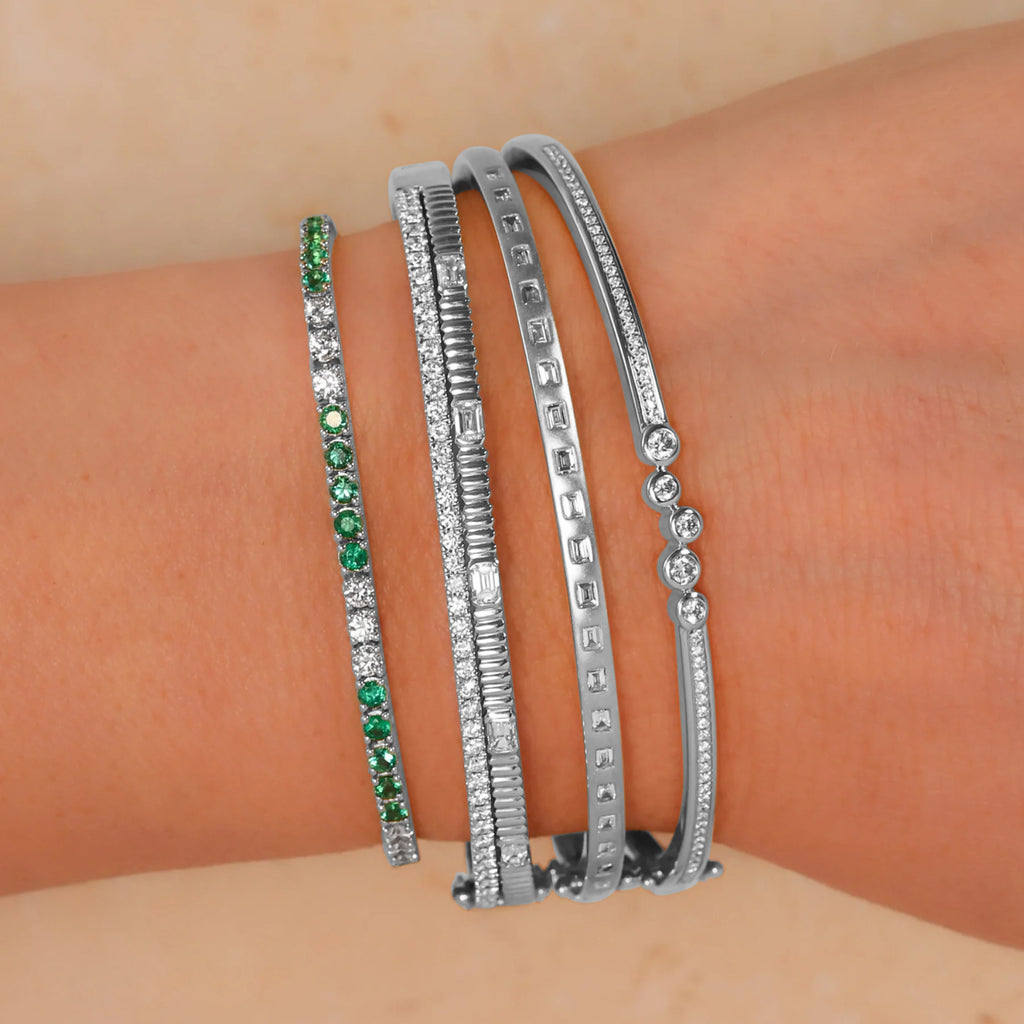 Lab Grown Emerald & Diamond Tennis Bracelet 14K White Gold (3.24ct)