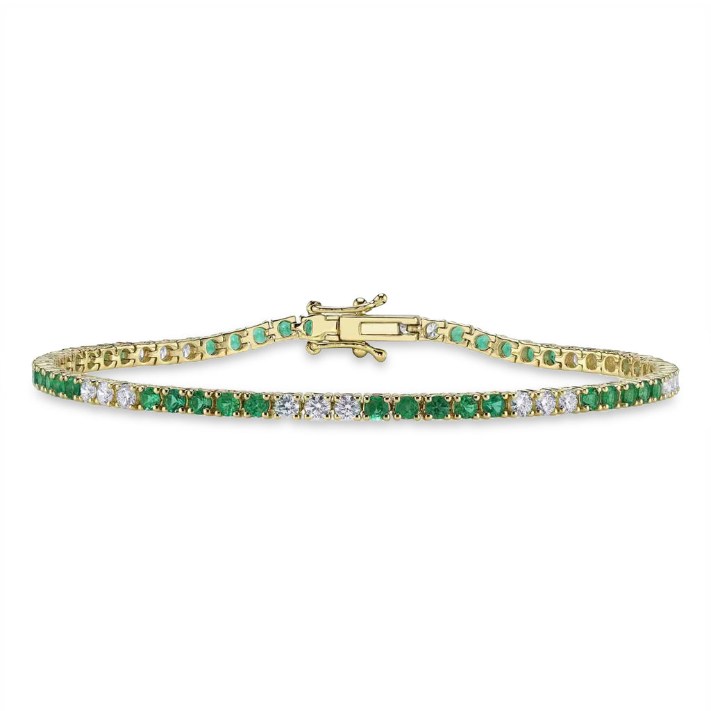 Emerald & Diamond Tennis Bracelet 14K Yellow Gold (3.24ct)