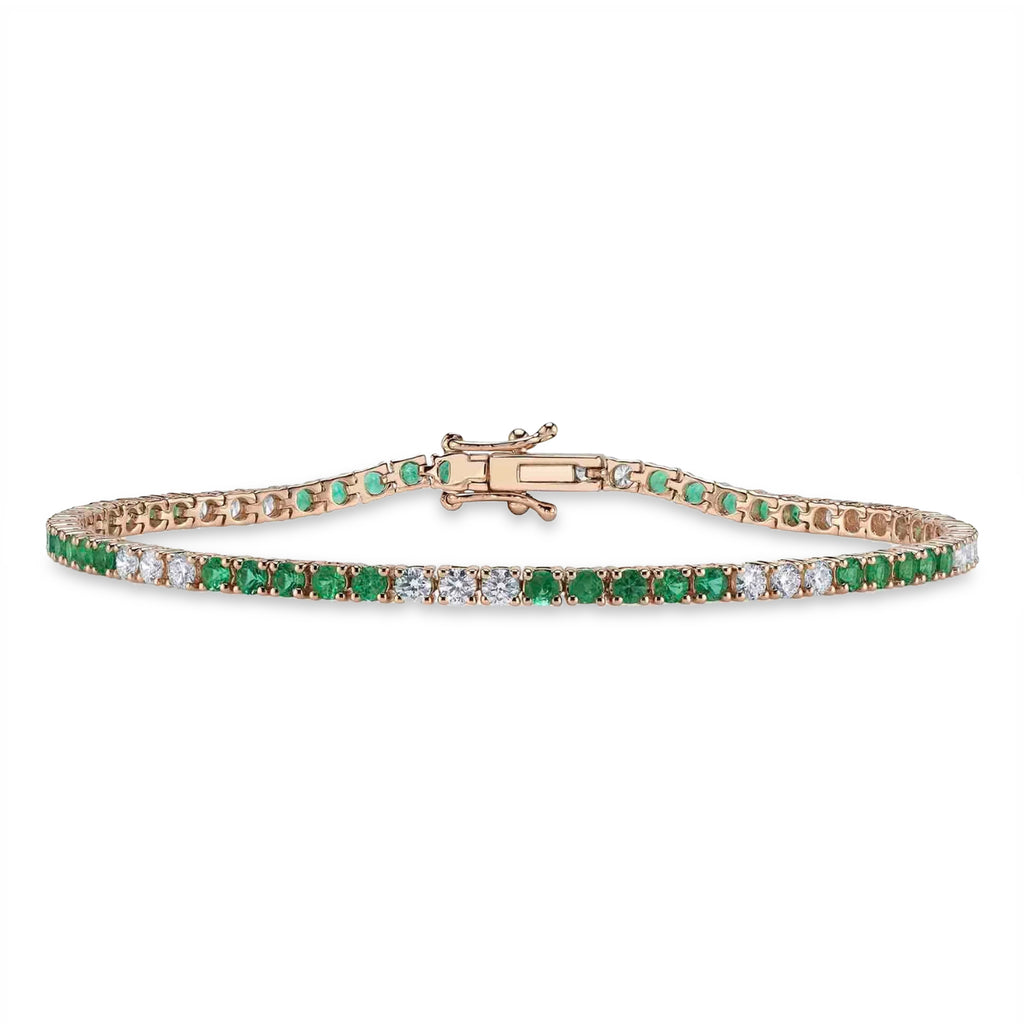 Lab Emerald & Diamond Tennis Bracelet 14K Rose Gold (3.24ct)