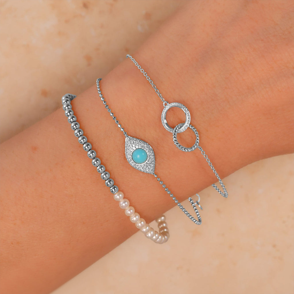 Cultured Pearl Ball Chain Bracelet 14K White Gold (4mm)