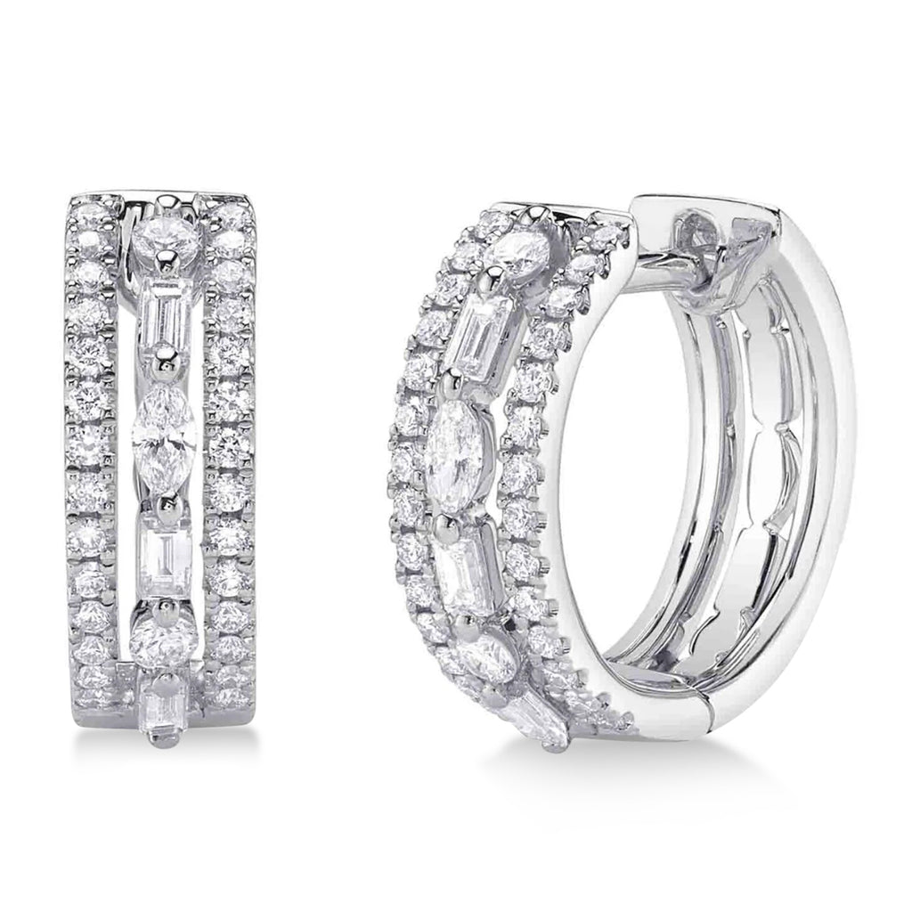 Diamond Baguette Marquise Huggie Earrings 14K White Gold (0.59ct)