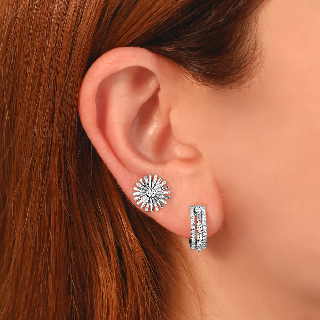 Diamond Baguette Marquise Huggie Earrings 14K White Gold (0.59ct)