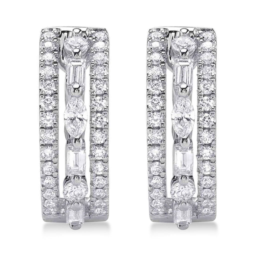Lab Grown Diamond Baguette Marquise Huggie Earrings 14K White Gold (0.59ct)