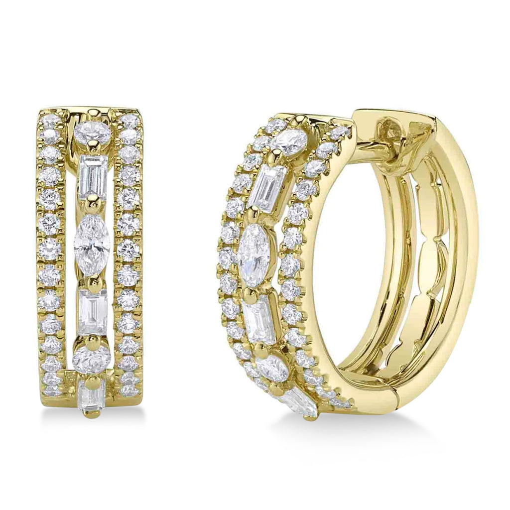 Diamond Baguette Marquise Huggie Earrings 14K Yellow Gold (0.59ct)