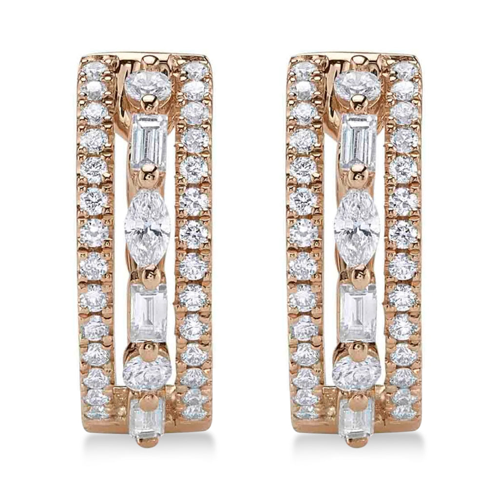 Lab Grown Diamond Baguette Marquise Huggie Earrings 14K Rose Gold (0.59ct)