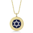 Lapis & Diamond Jewish Star of David Disc Pendant Necklace 14K Yellow Gold (2.59ct)