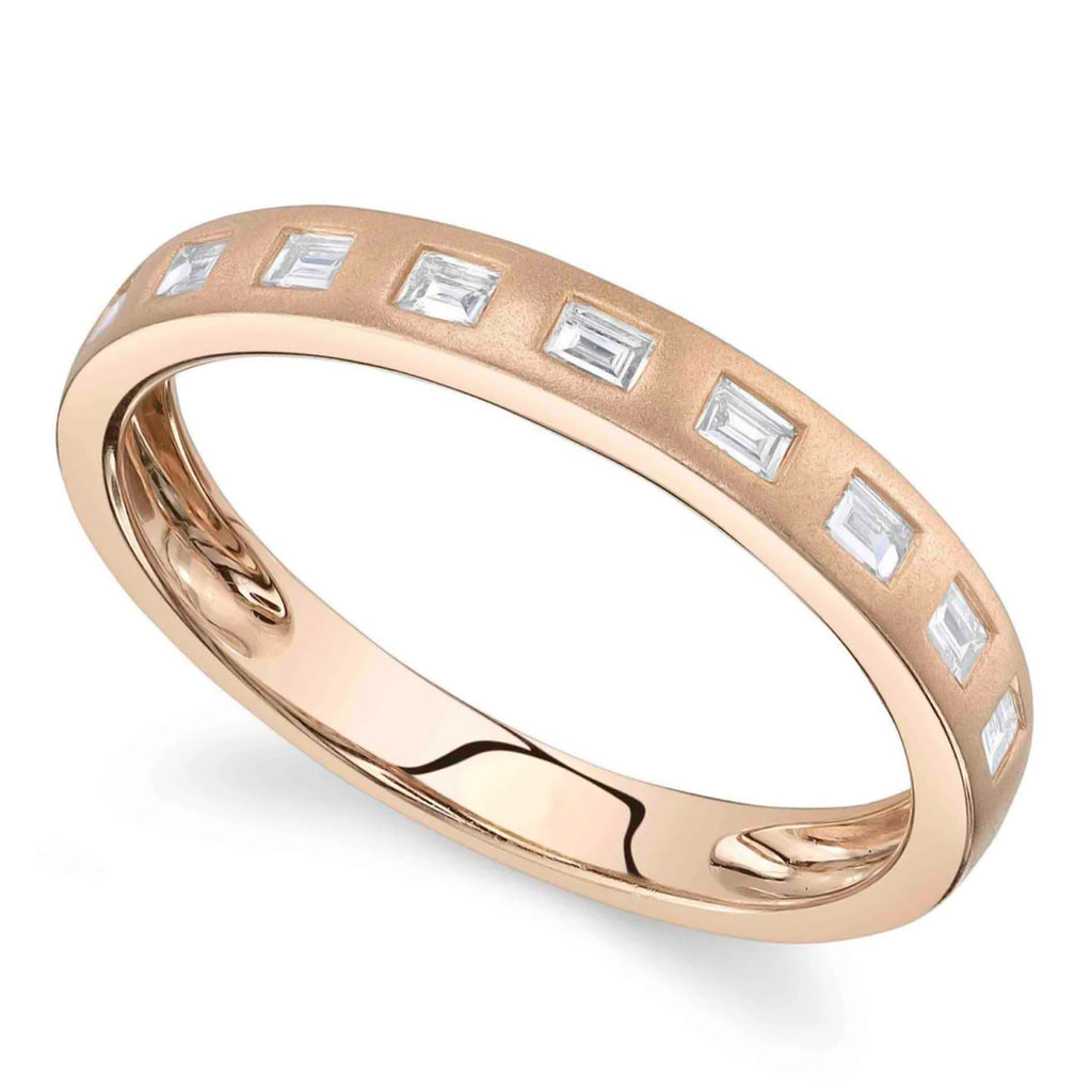 Baguette Diamond Matte Wedding Ring Band 14K Rose Gold (0.17ct)