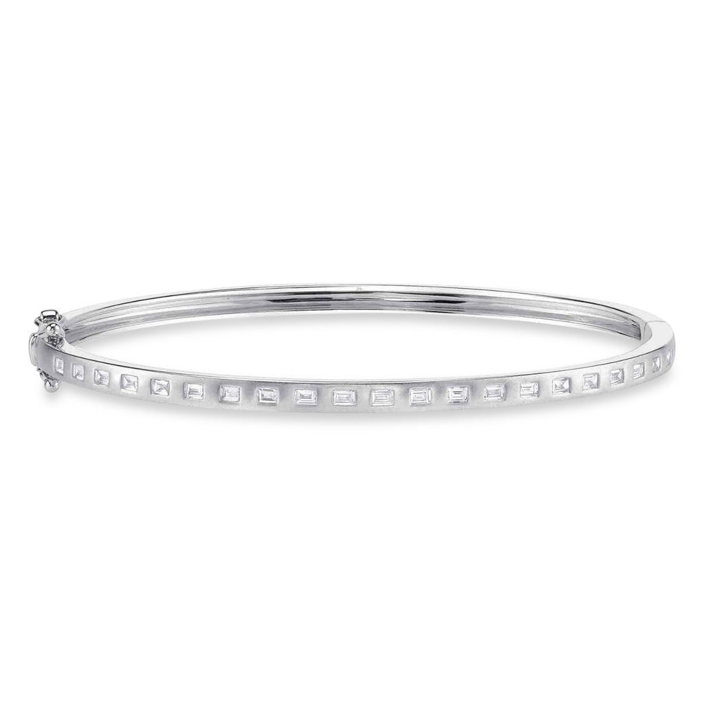 Baguette Diamond Matte Bangle Bracelet 14K White Gold (0.40ct)