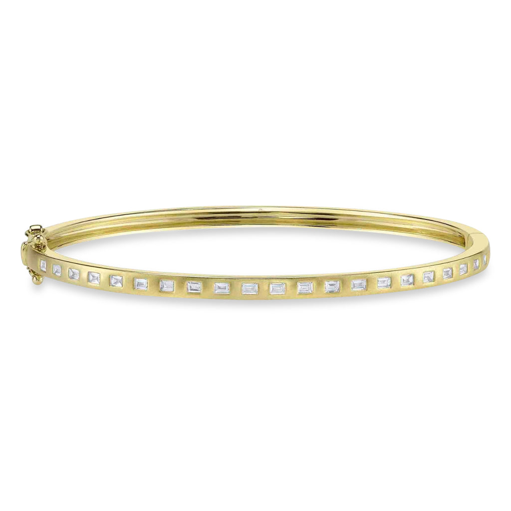 Baguette Diamond Matte Bangle Bracelet 14K Yellow Gold (0.40ct)
