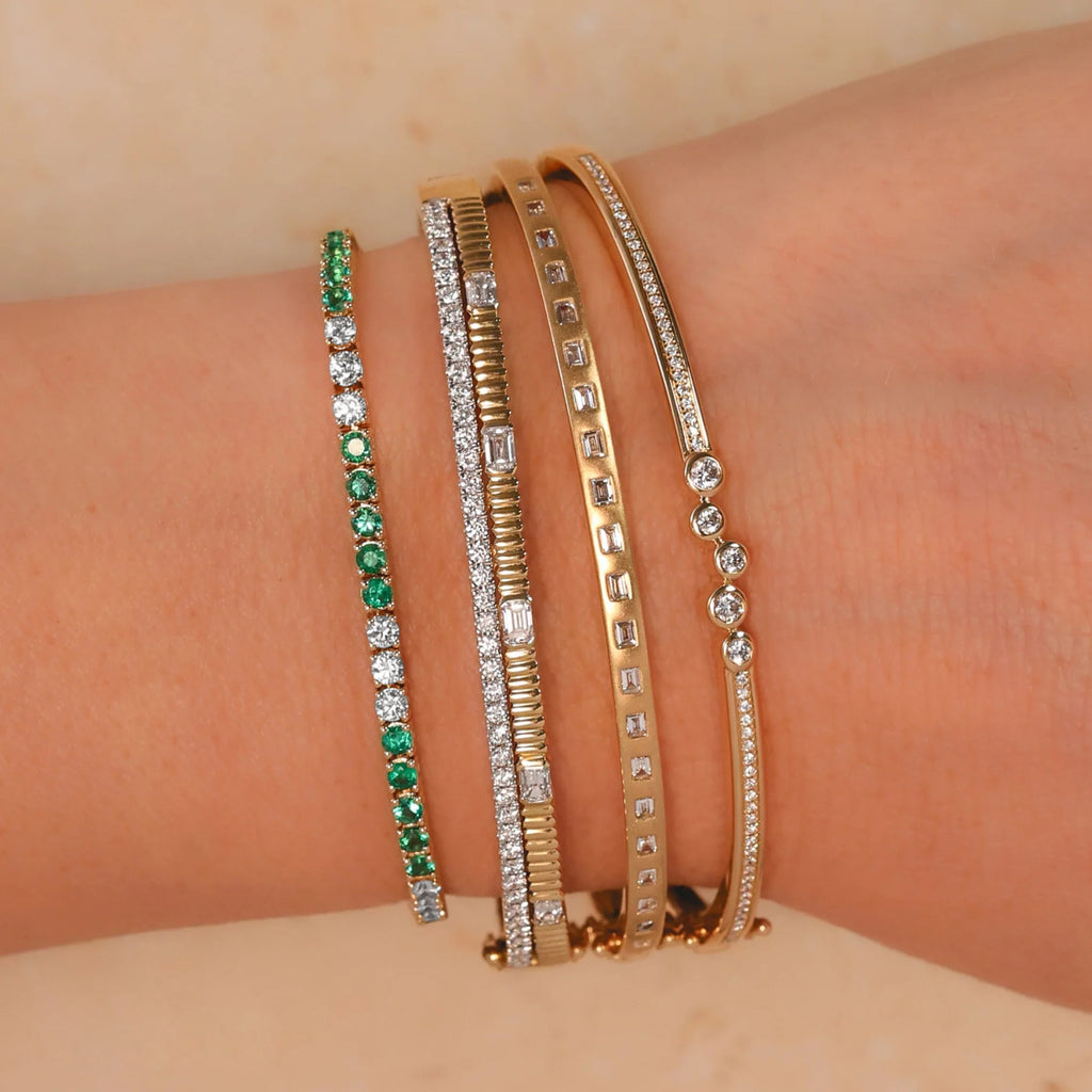 Baguette Diamond Matte Bangle Bracelet 14K Yellow Gold (0.40ct)