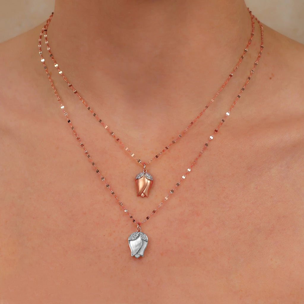 Diamond Matte Flower Pendant Necklace 14K Rose Gold (0.15ct)