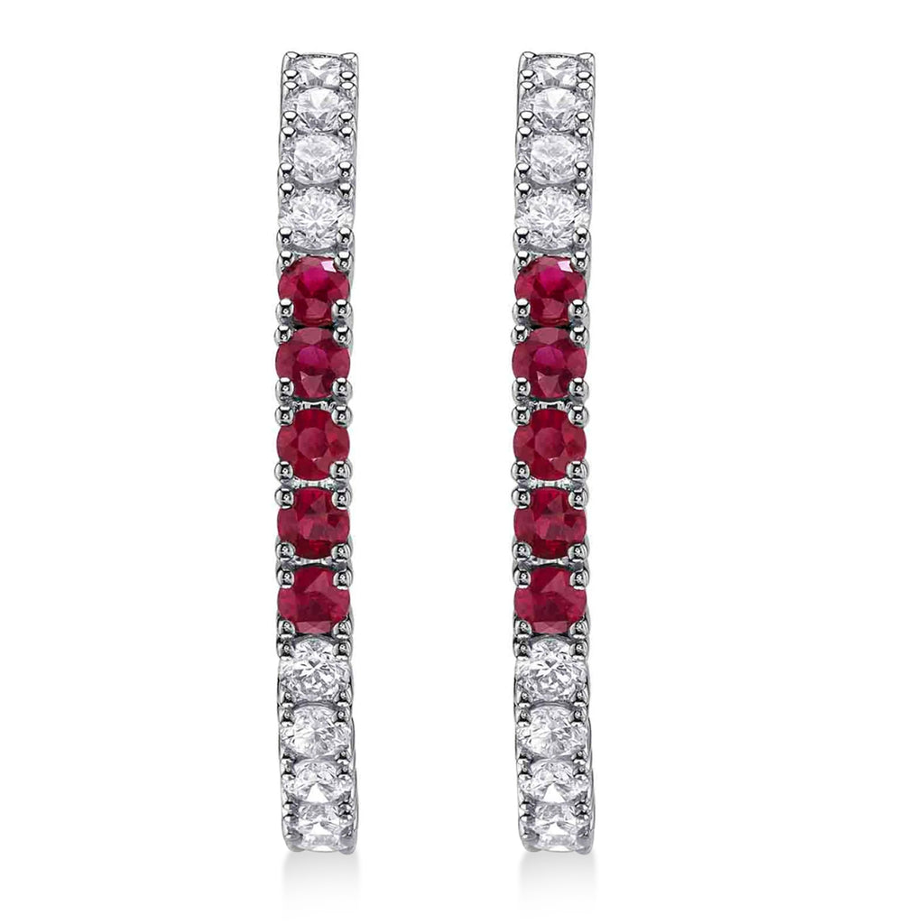 Ruby & Diamond Hoop Earrings 14K White Gold (1.51ct)
