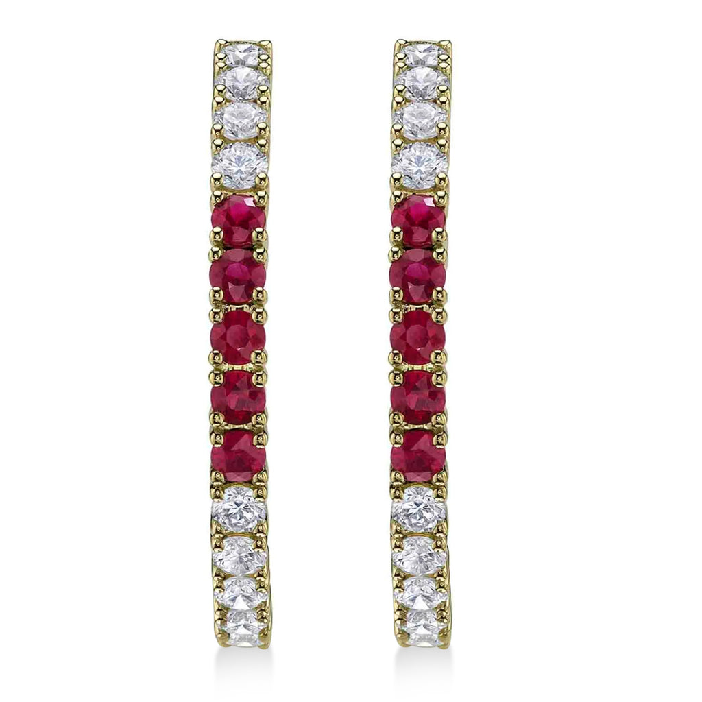 Lab Ruby & Diamond Hoop Earrings 14K Yellow Gold (1.51ct)