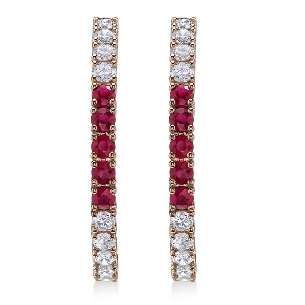 Lab Ruby & Diamond Hoop Earrings 14K Rose Gold (1.51ct)
