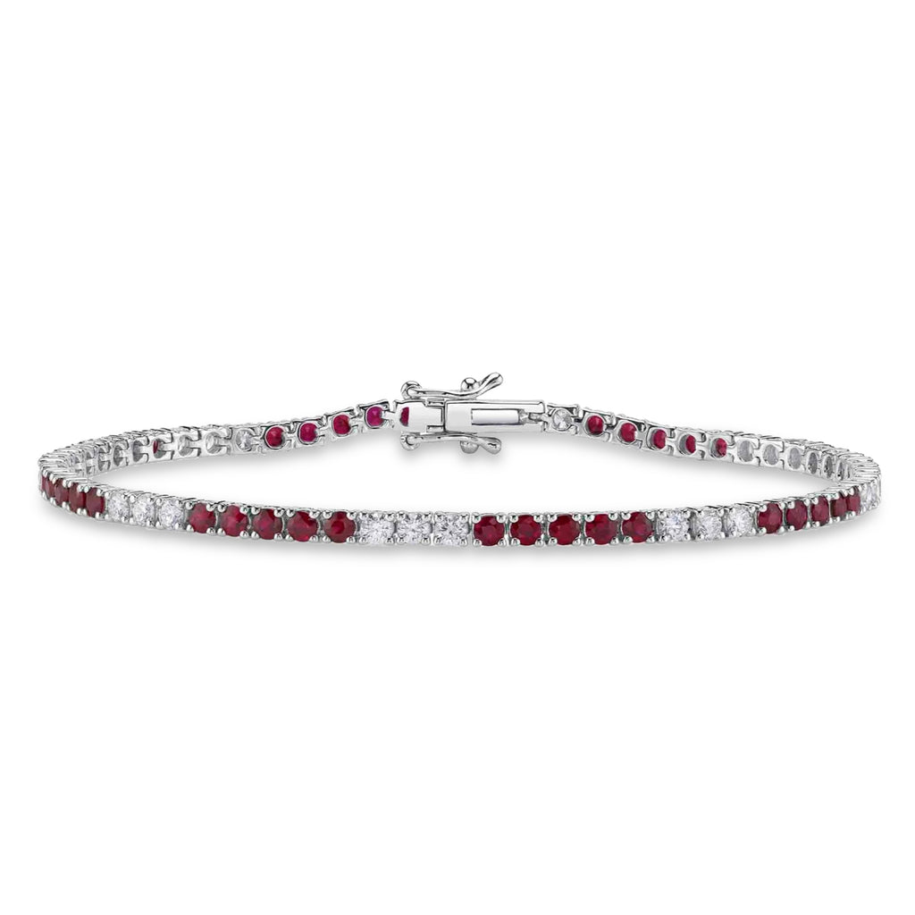 Ruby & Diamond Tennis Bracelet 14K White Gold (3.69ct)