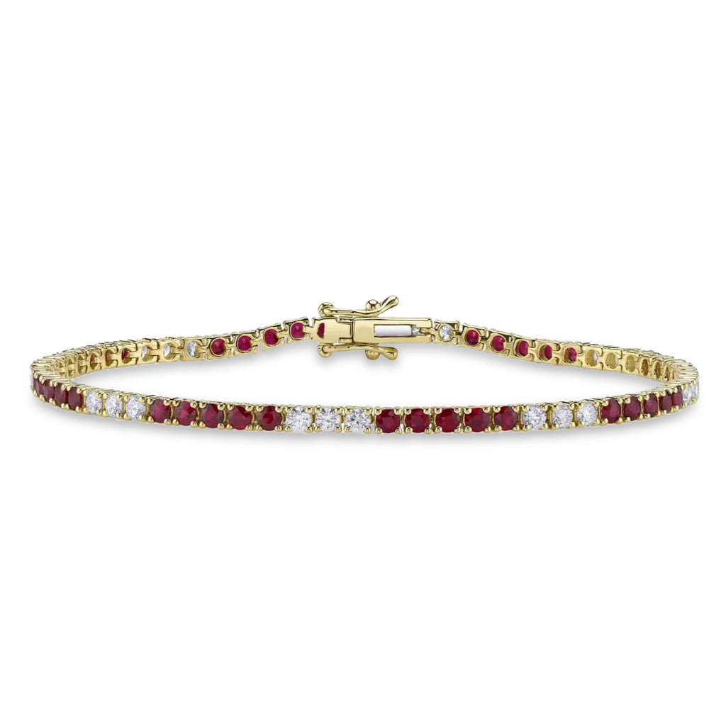 Ruby & Diamond Tennis Bracelet 14K Yellow Gold (3.69ct)