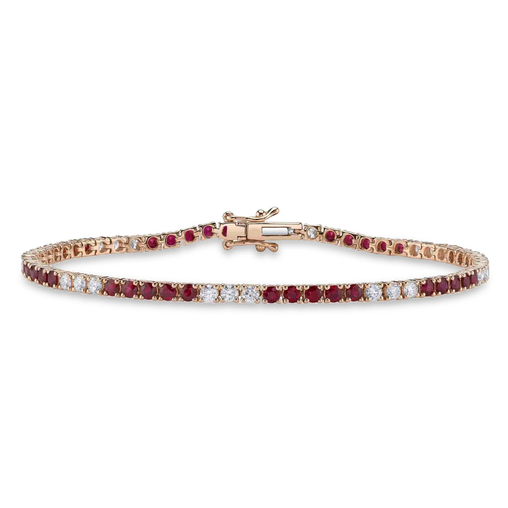 Lab Ruby & Diamond Tennis Bracelet 14K Rose Gold (3.69ct)