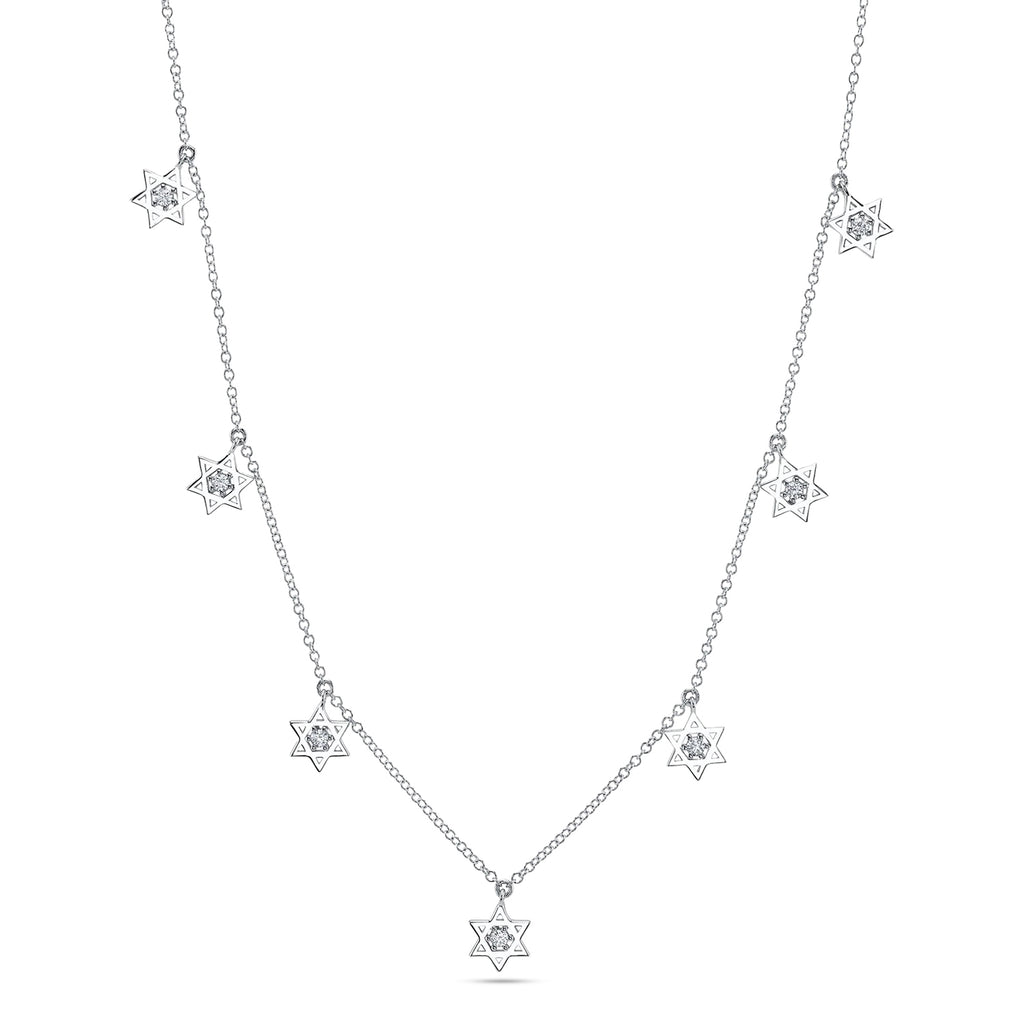 Round Diamond Star of David Pendant Necklace 14K White Gold (0.16ct)