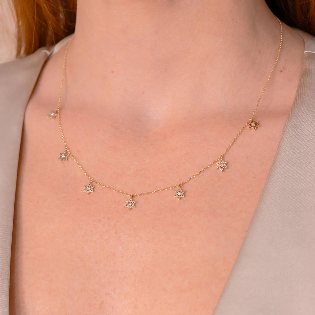Round Diamond Star of David Pendant Necklace 14K Yellow Gold (0.16ct)