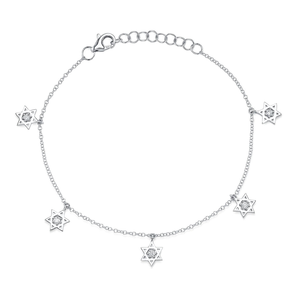Round Diamond Star of David Bracelet 14K White Gold (0.11ct)