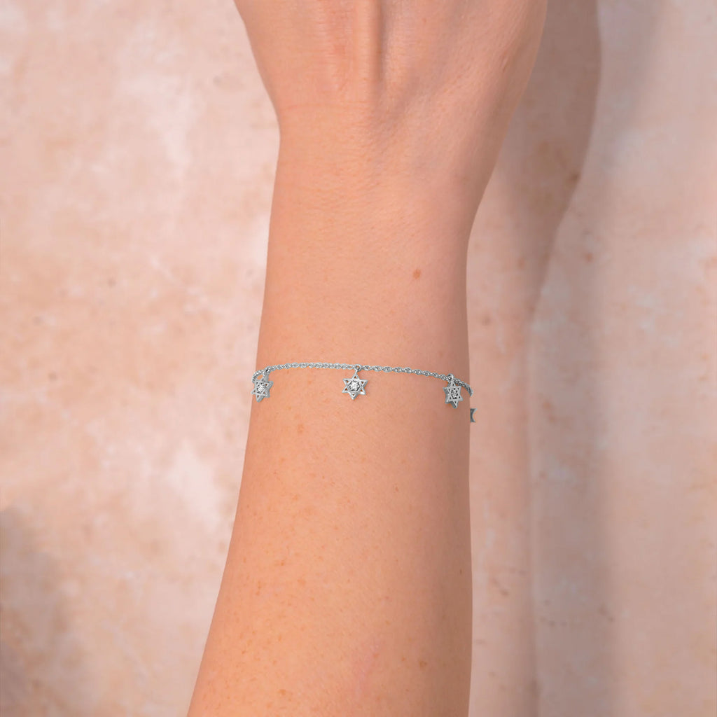 Round Diamond Star of David Bracelet 14K White Gold (0.11ct)