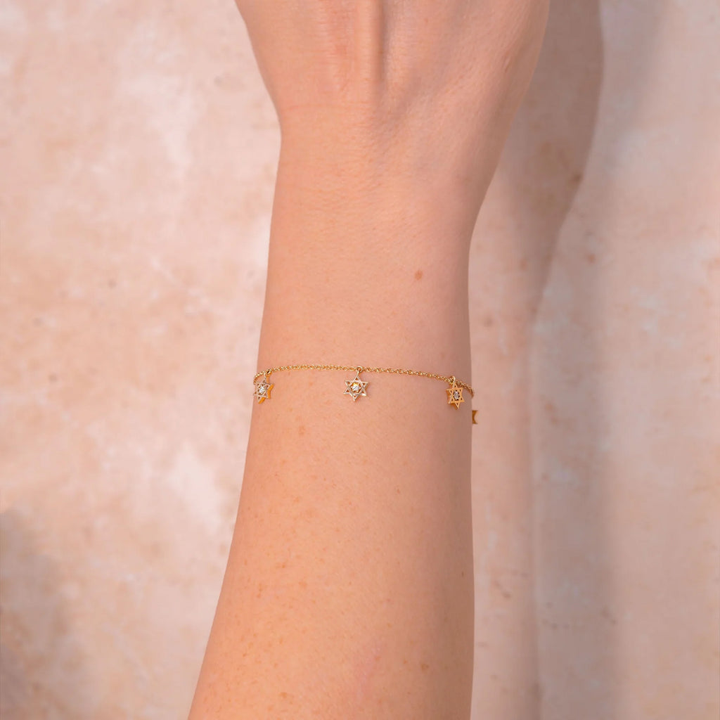 Round Diamond Star of David Bracelet 14K Yellow Gold (0.11ct)