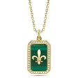 Malachite & Round Diamond Fleur De Lis Pendant Necklace 14K Yellow Gold (2.06ct)