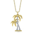 Round Diamond Palm Tree Pendant Necklace 14K Two Tone Yellow Gold (0.07ct)