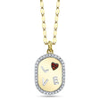Heart Ruby & Round Diamond Oval Halo LOVE Pendant Necklace 14K Two Tone Yellow Gold (0.12ct)