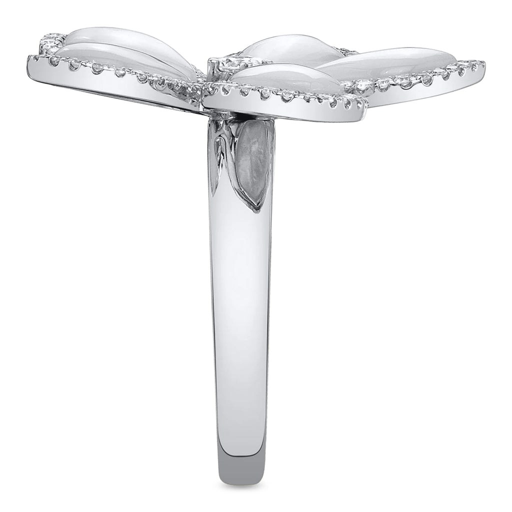 Flower Mother of Pearl & Round Diamond Cocktail Ring 14K White Gold (5.42ct)