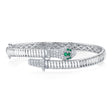 Round Emerald & Diamond Ribbed Snake Bangle Bracelet 14K White Gold (0.86ct)
