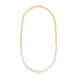 White Cultured Pearl String Rolo Link Necklace 14k Yellow Gold