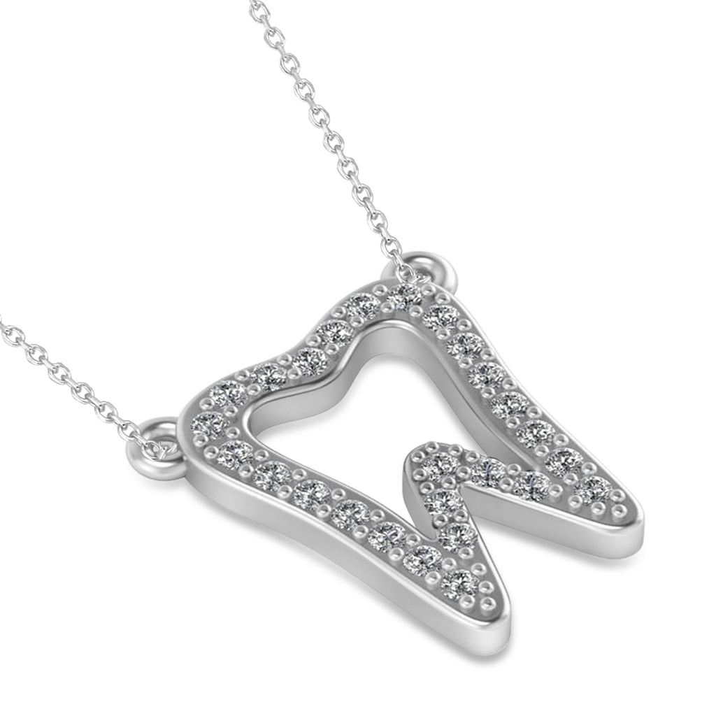 Diamond Tooth Outline Pendant Necklace 14k White Gold (0.26ct)