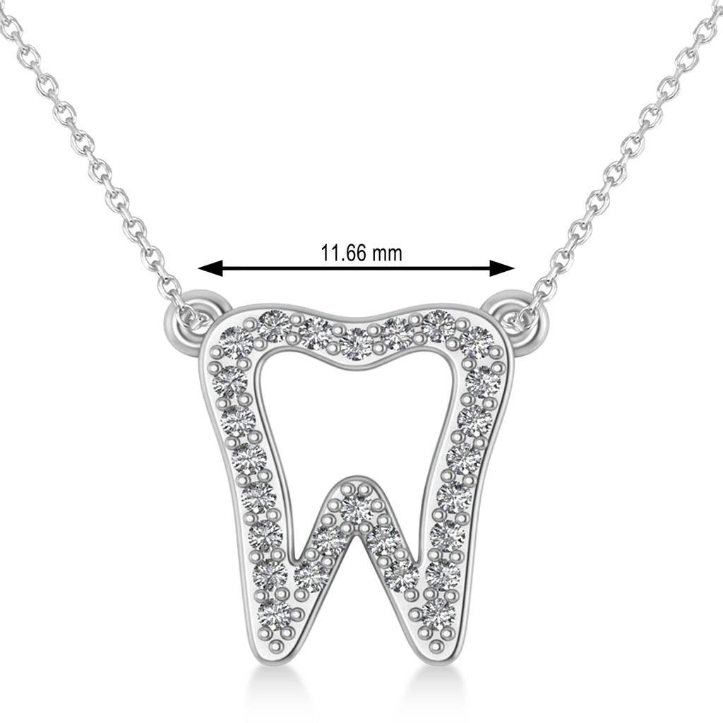 Diamond Tooth Outline Pendant Necklace 14k White Gold (0.26ct)